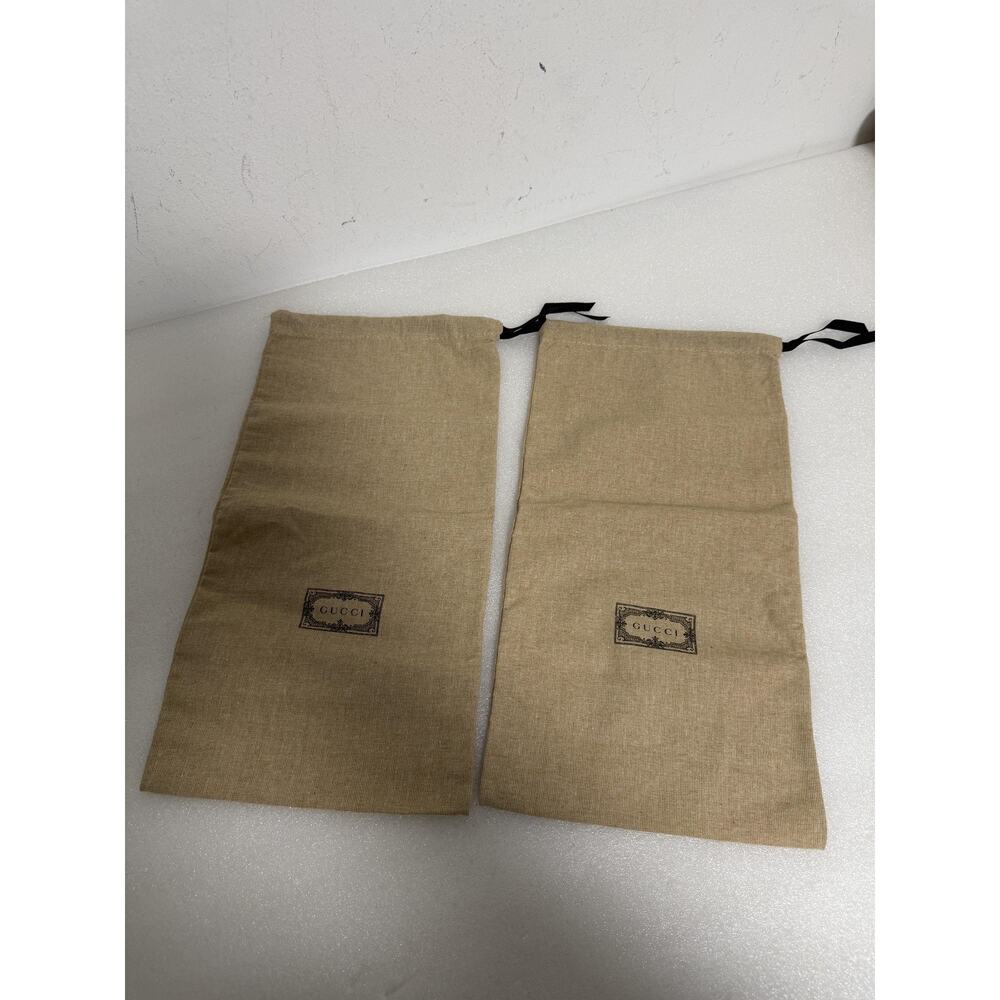 Gucci Dust Bags Womens One Size Beige Canvas Drawstring Logo Shoe Set Of 2